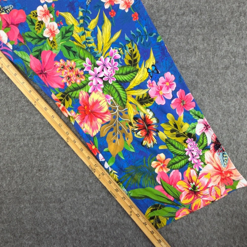 Johnny Was Tropical Flamingo Floral Pajama Set Blue Sleeveless Top Wide Leg Pant